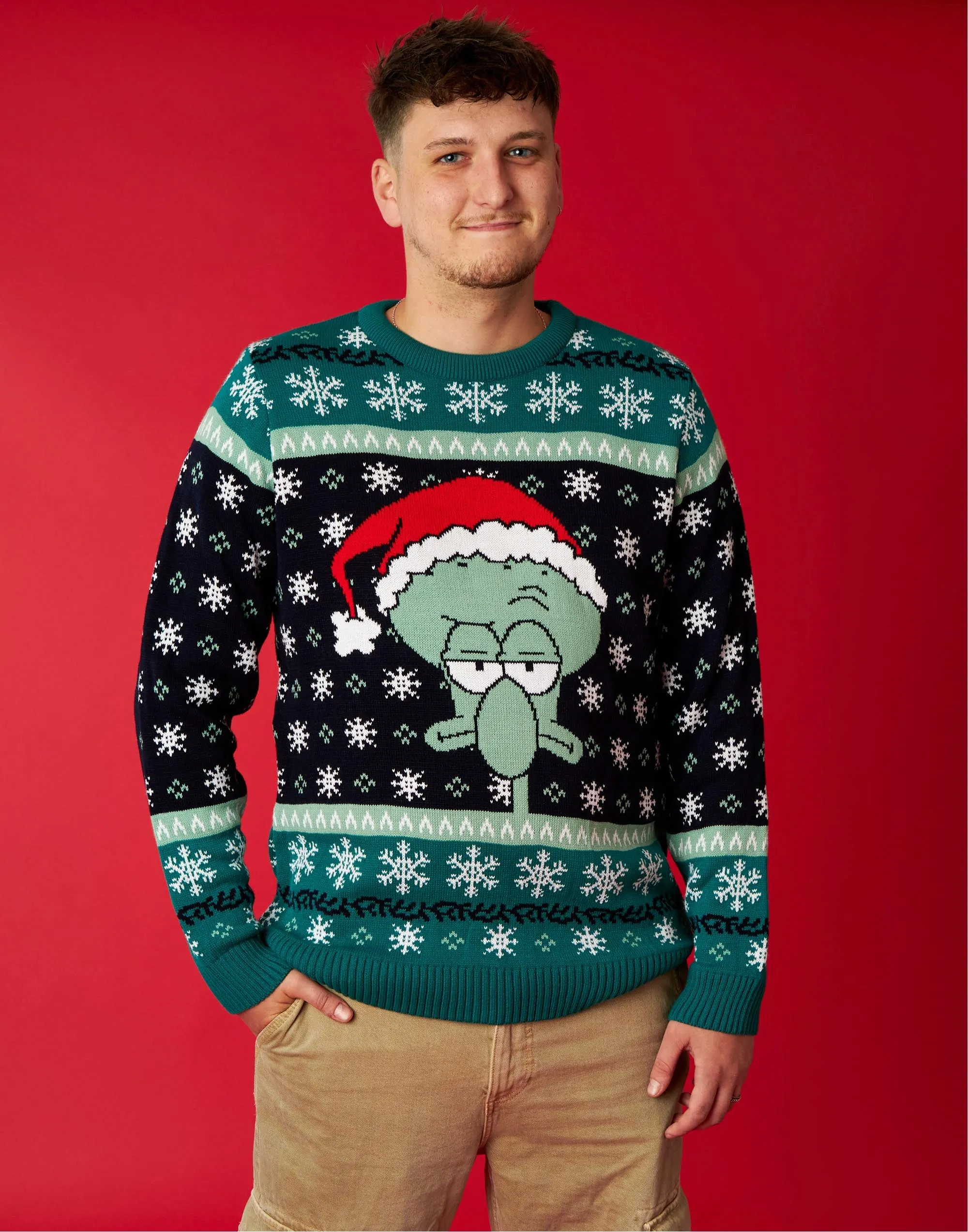 SpongeBob SquarePants Men's Green Squidward Christmas Jumper