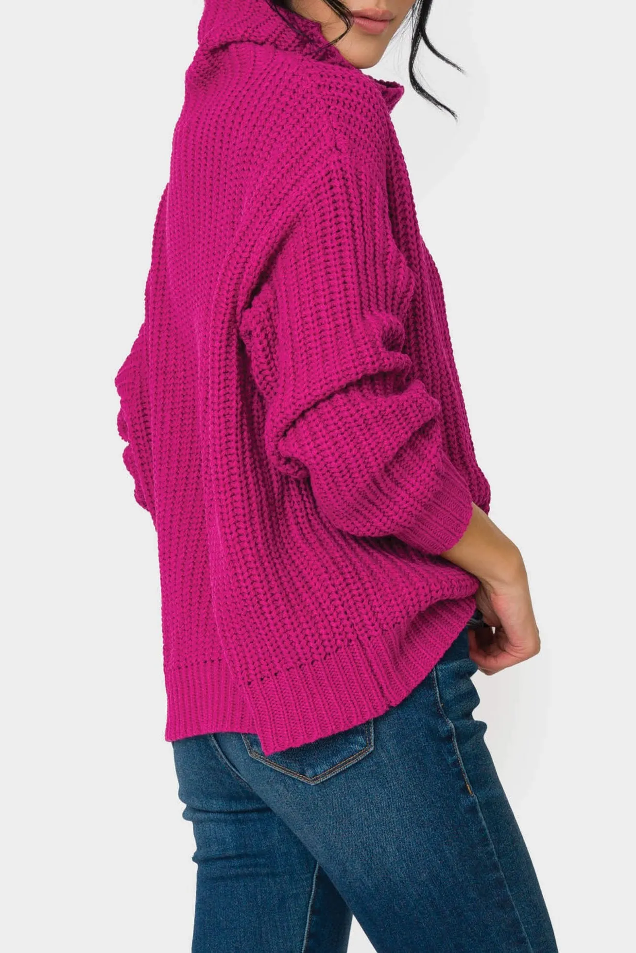 T-Neck Chunky Rib Relaxed Sweater