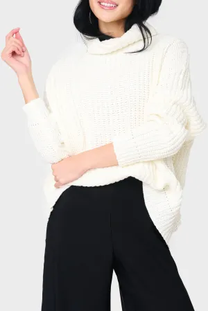 T-Neck Chunky Rib Relaxed Sweater