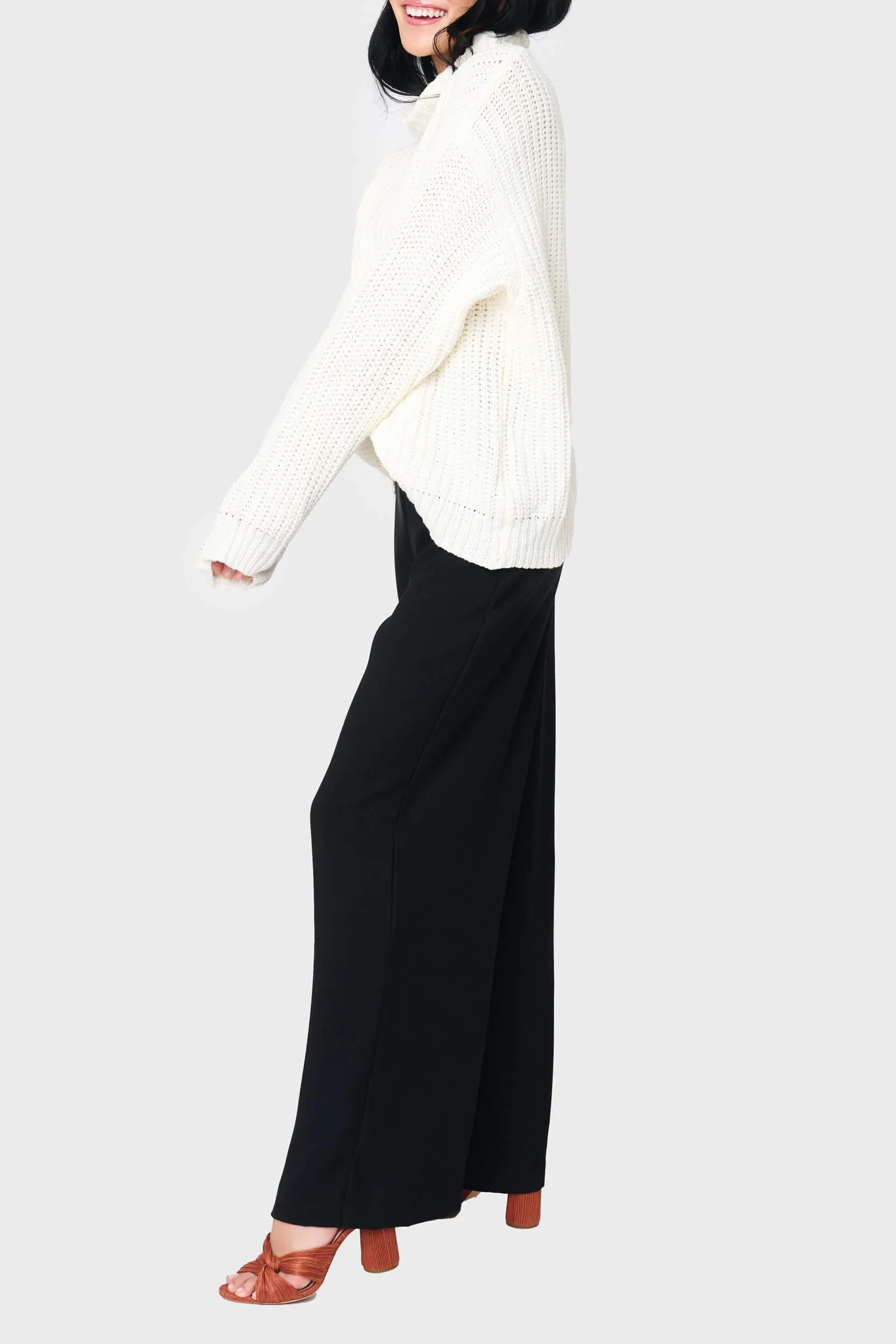 T-Neck Chunky Rib Relaxed Sweater