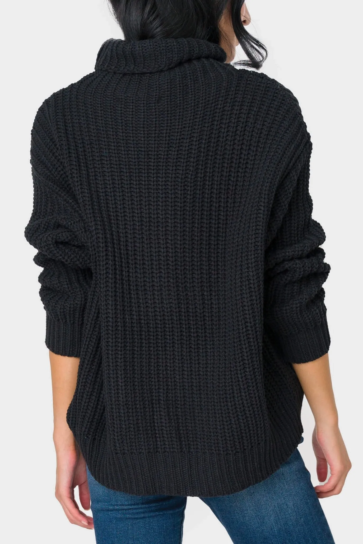 T-Neck Chunky Rib Relaxed Sweater