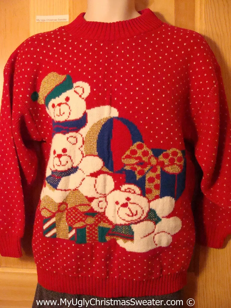 Tacky 80s Christmas Sweater Party Ugly Sweater with Teddy Bears (f807)