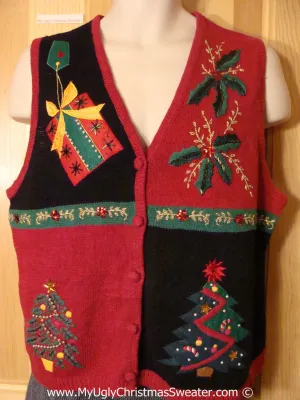 Tacky Christmas Sweater Bling Vest with Trees, Ivy, and Gifts (f1214)