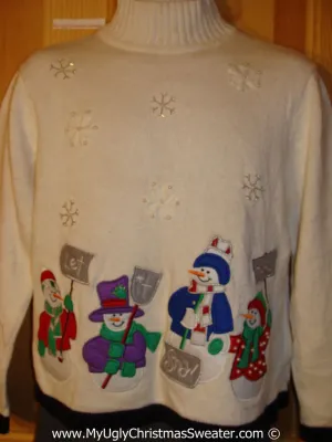 Tacky Christmas Sweater with Shoveling Snowmen (f1285)