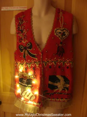 Tacky Ugly Christmas Sweater Vest with Lights and Fringe (g31)