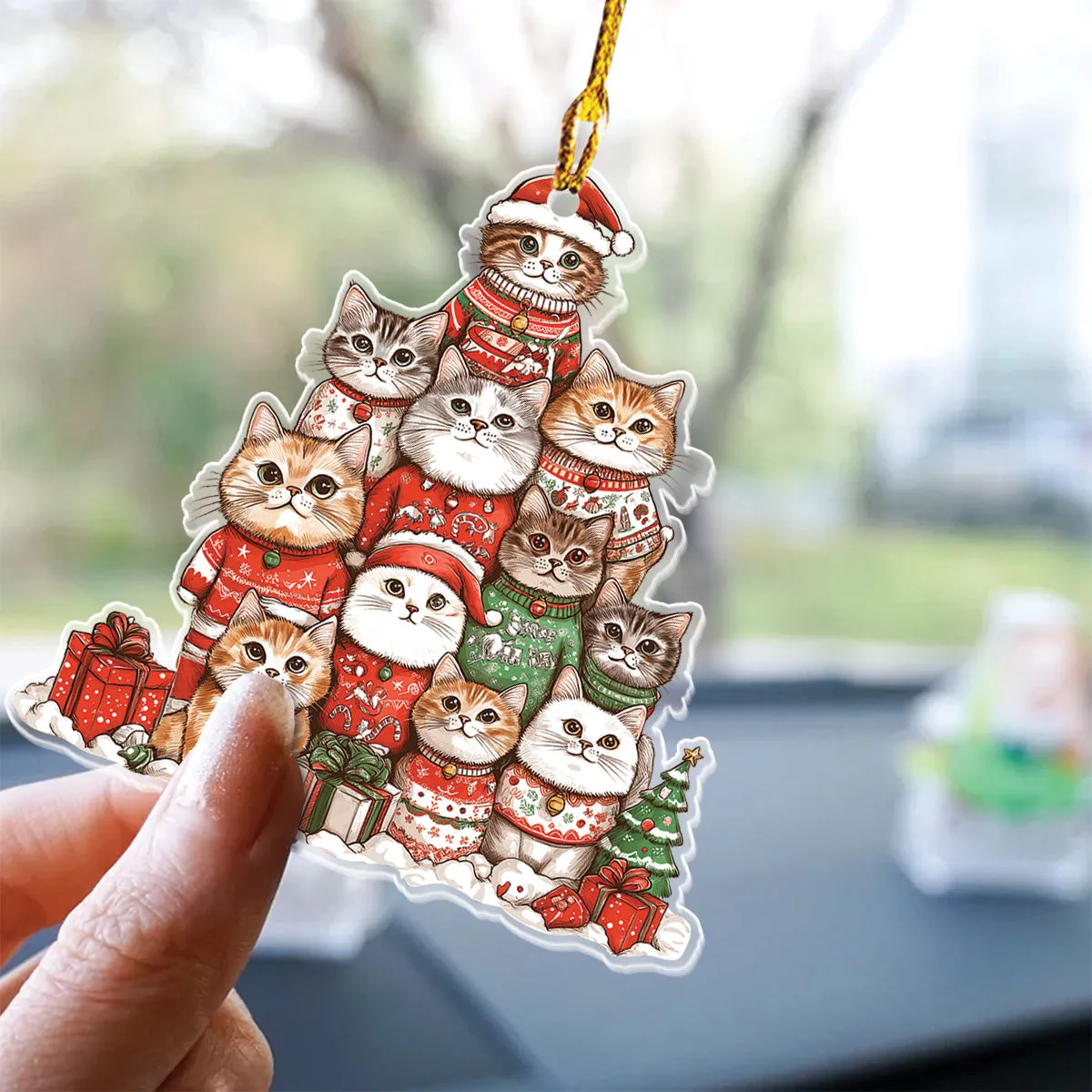 Teesdily | Persian Cat Christmas Ornament, Cute Cats In Ugly Sweater Christmas Tree Decor Ornament, Cat Mom, Cat Lover Gift Xmas