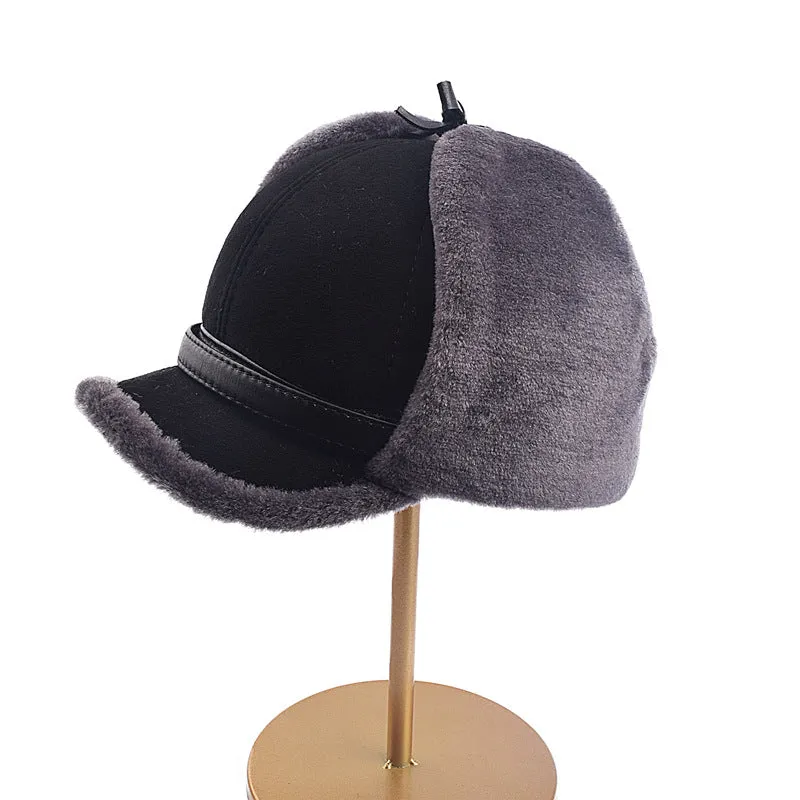 Thick fur one hat men and women winter leather sheepskin wool cap peaked cap