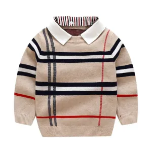 Toddler Kid Boy/Girl Pullover Top Long Sleeve Plaid Sweater