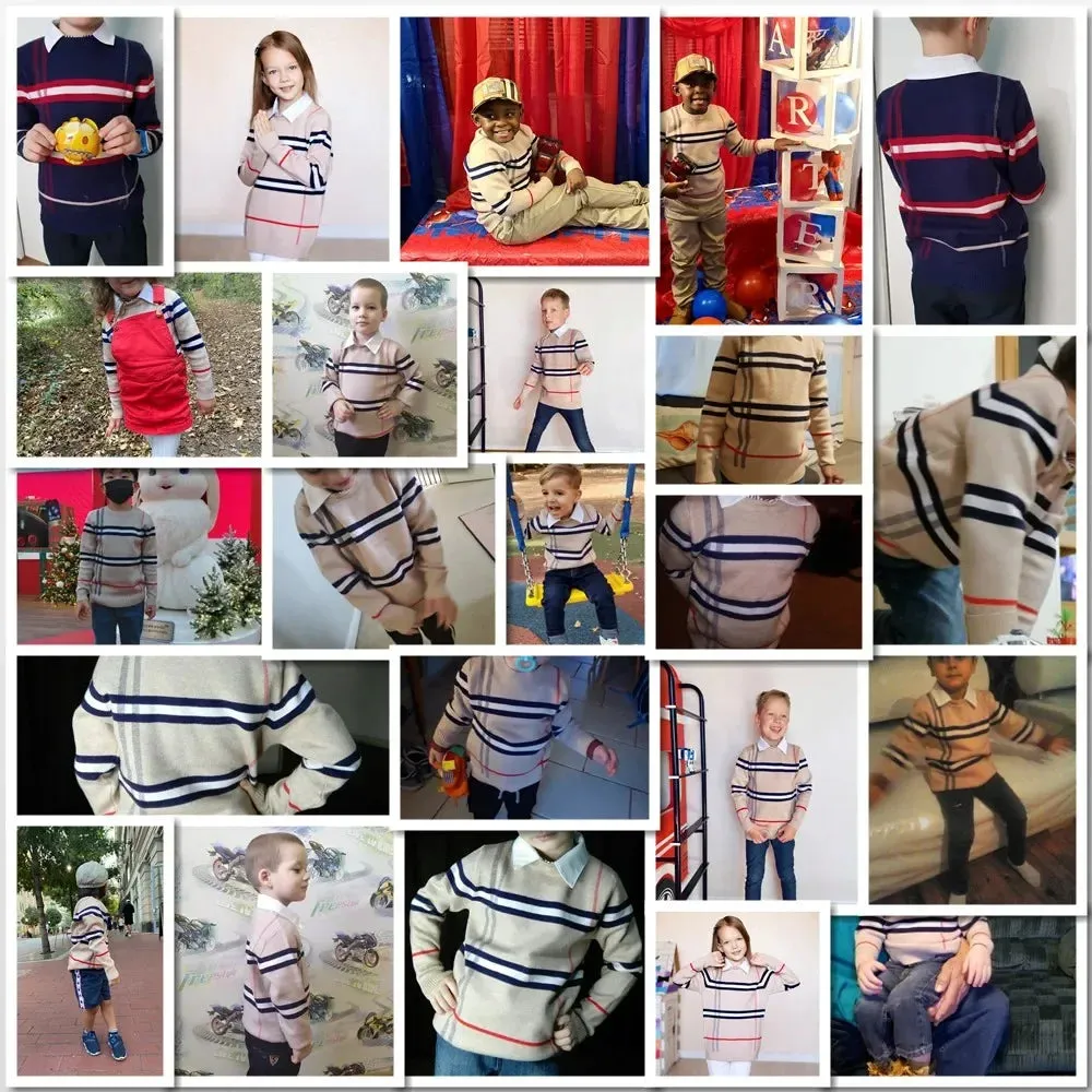 Toddler Kid Boy/Girl Pullover Top Long Sleeve Plaid Sweater