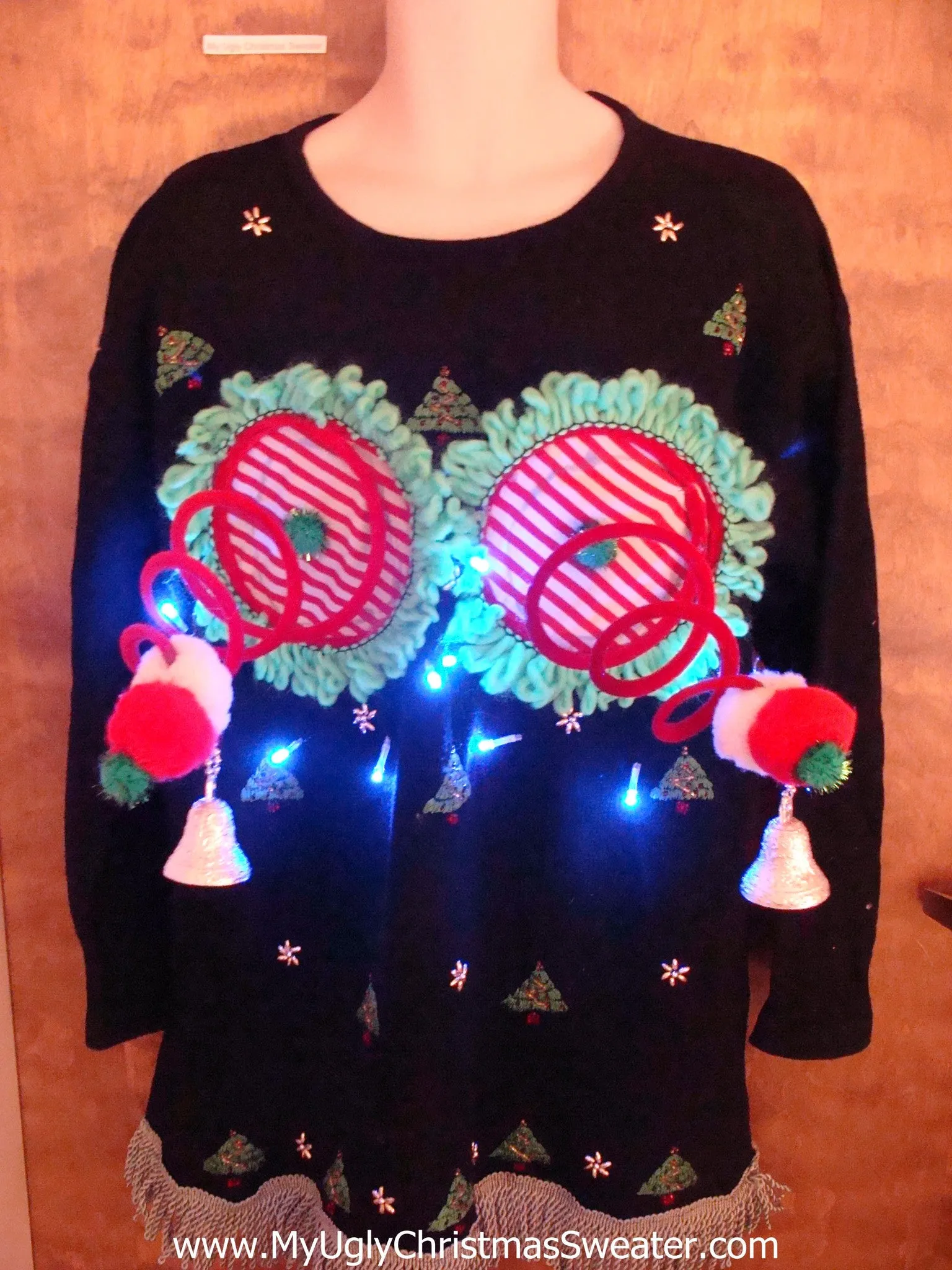 Trees and Wreaths Light-up Naughty Ugly Christmas Sweater