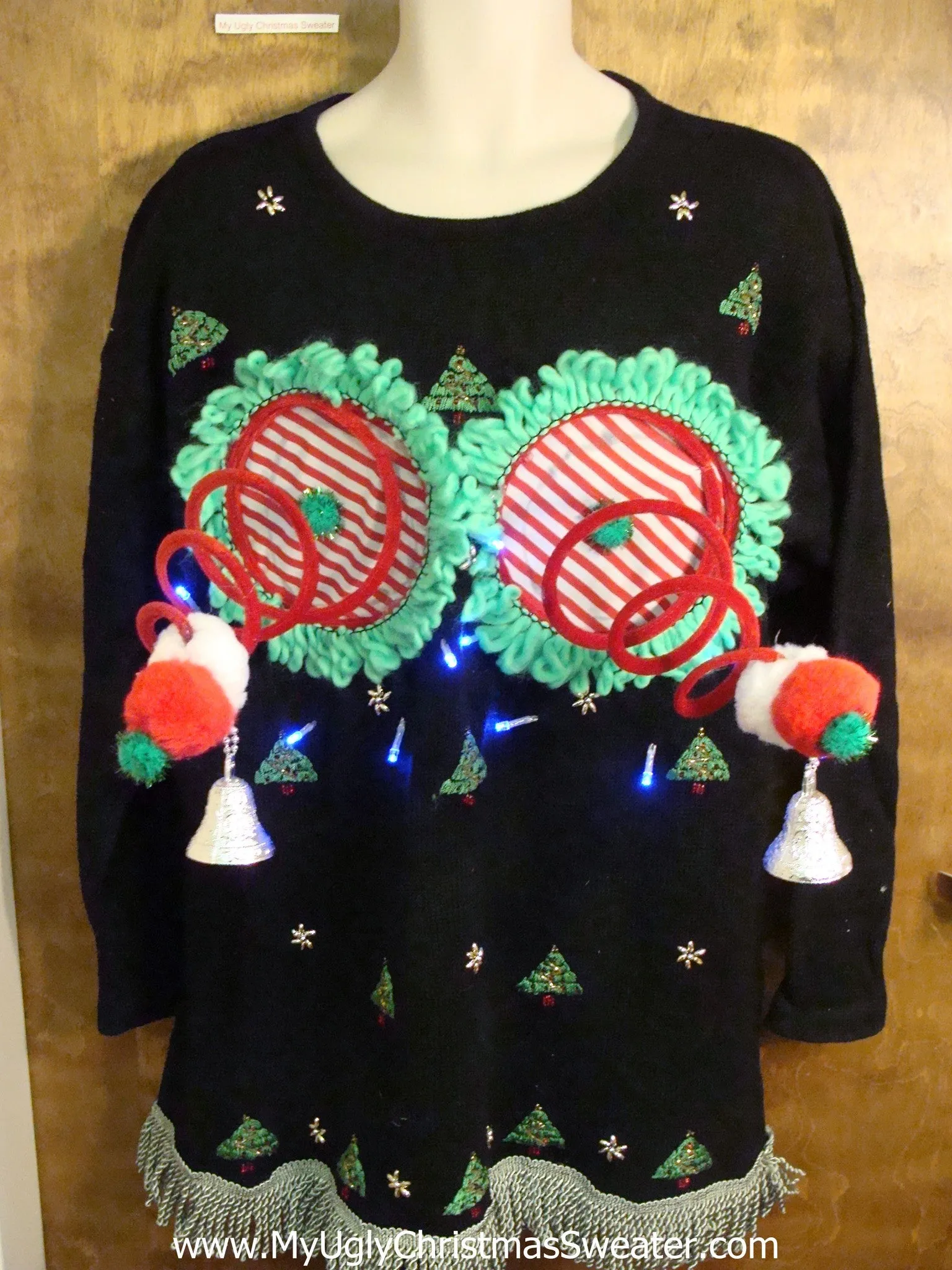 Trees and Wreaths Light-up Naughty Ugly Christmas Sweater