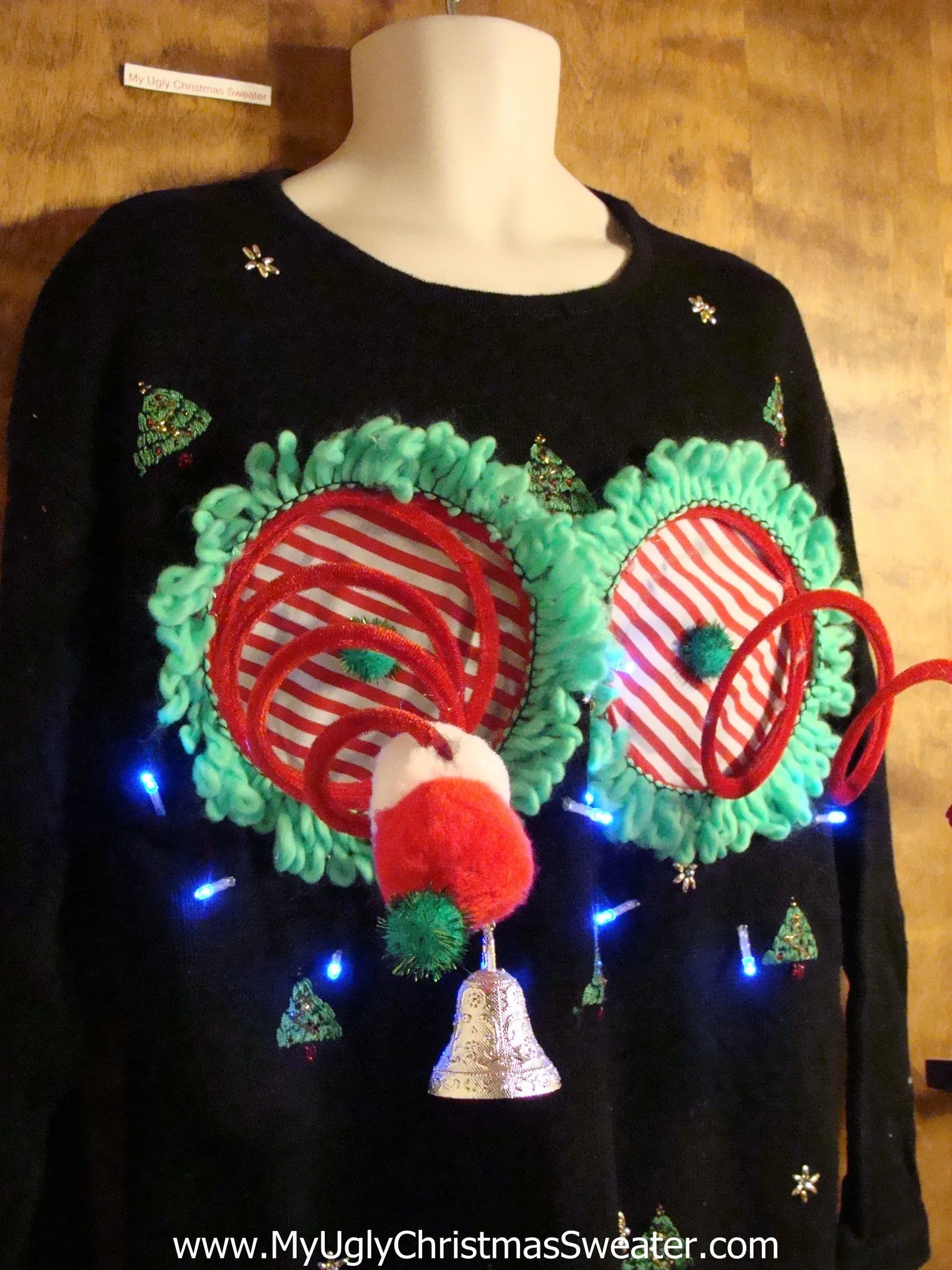 Trees and Wreaths Light-up Naughty Ugly Christmas Sweater