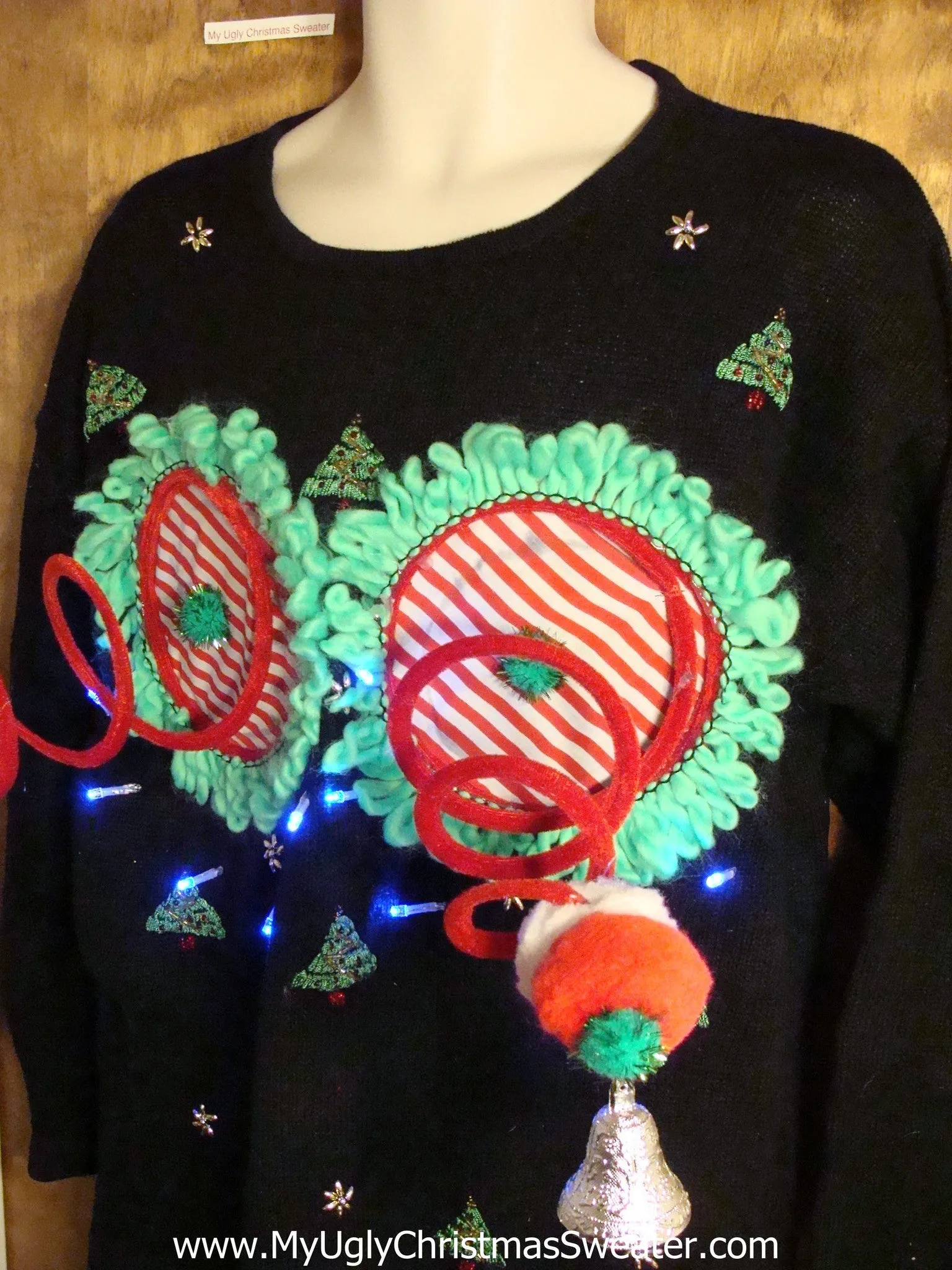 Trees and Wreaths Light-up Naughty Ugly Christmas Sweater