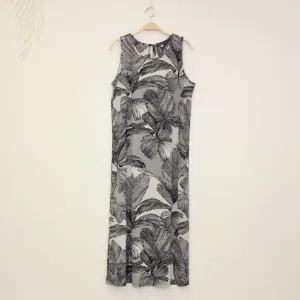 Tropical Flower Print Sleeveless Light Gray Dress (Petite Size)