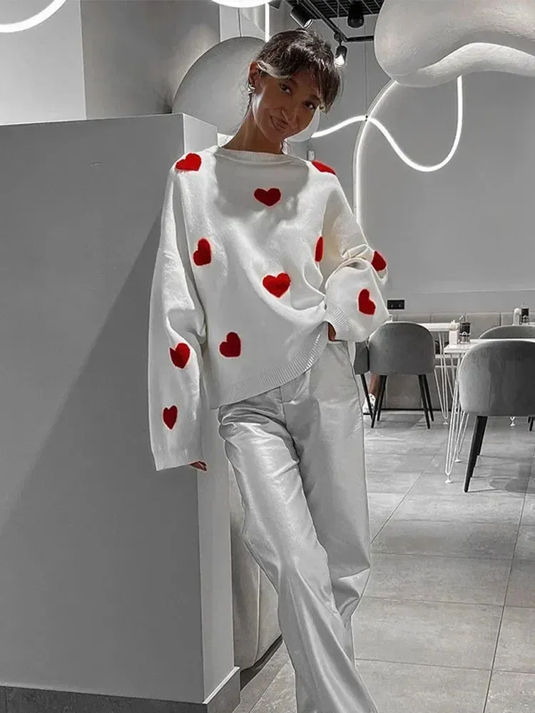 Wenkouban-Christmas Thanksgiving outfits_Autumnal Oversized Cozy Heart-printed Casual Comfortable Thickened Long Sleeve Warm Sweater