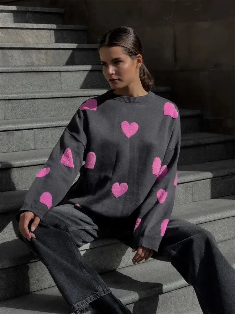 Wenkouban-Christmas Thanksgiving outfits_Autumnal Oversized Cozy Heart-printed Casual Comfortable Thickened Long Sleeve Warm Sweater