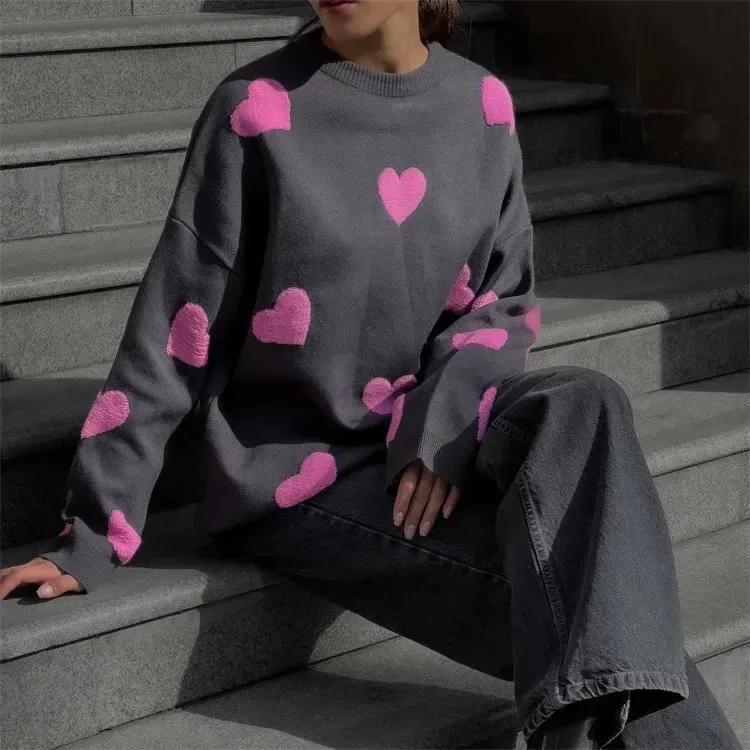 Wenkouban-Christmas Thanksgiving outfits_Autumnal Oversized Cozy Heart-printed Casual Comfortable Thickened Long Sleeve Warm Sweater