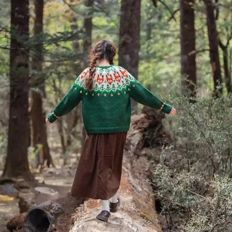 Wenkouban-Christmas Thanksgiving outfits_Handmade Thick Warm Vintage Fair Isle Nordic Green Cardigans Christmas Sweater