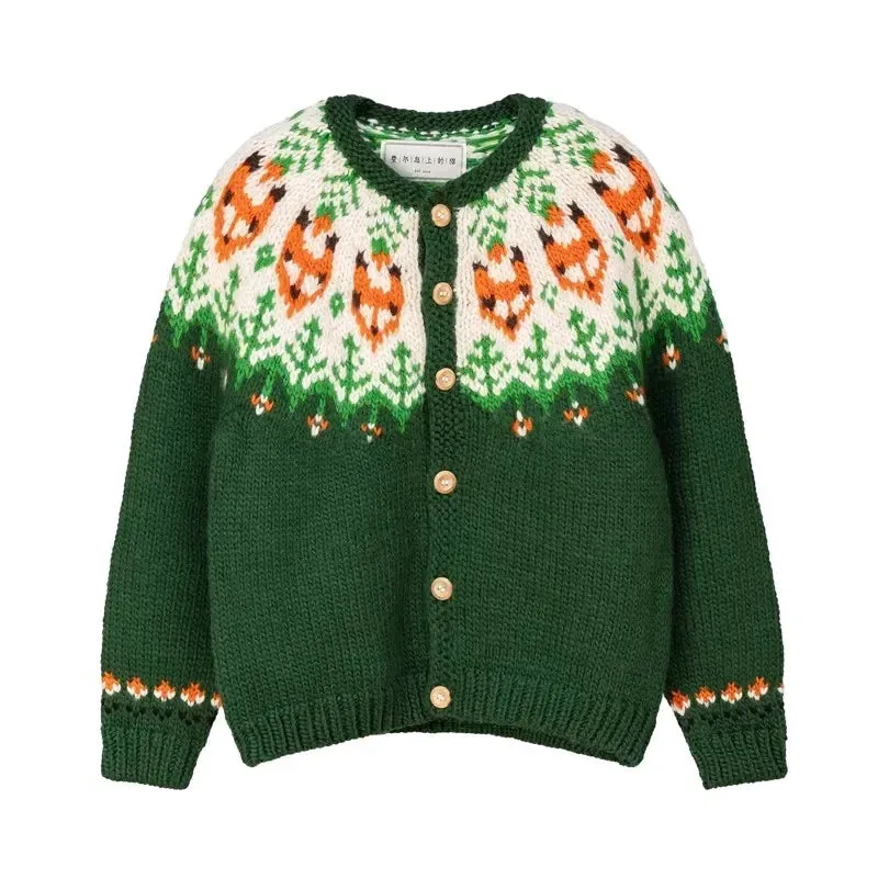 Wenkouban-Christmas Thanksgiving outfits_Handmade Thick Warm Vintage Fair Isle Nordic Green Cardigans Christmas Sweater