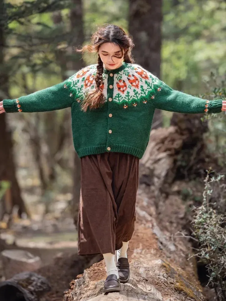 Wenkouban-Christmas Thanksgiving outfits_Handmade Thick Warm Vintage Fair Isle Nordic Green Cardigans Christmas Sweater