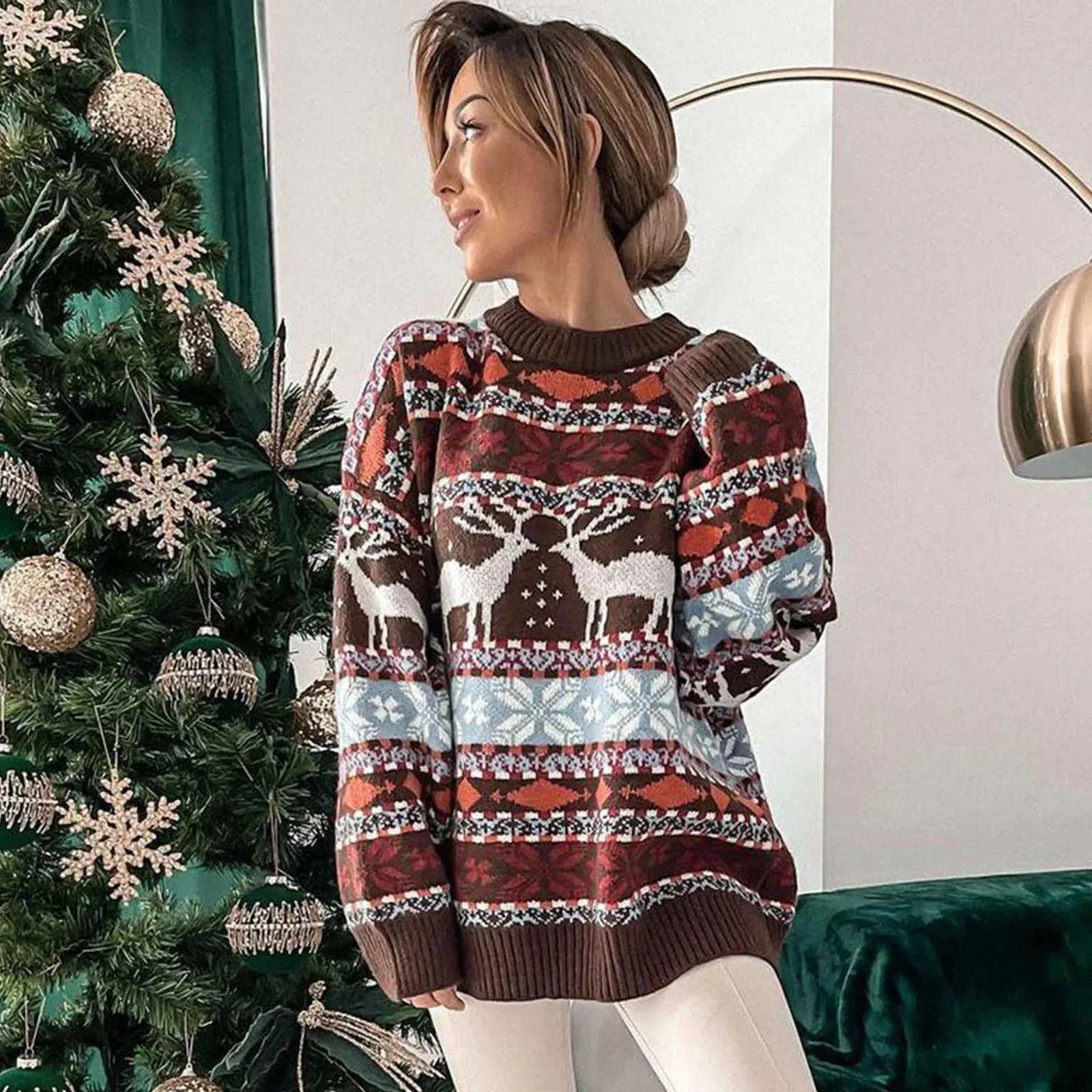 Wenkouban-Christmas Thanksgiving outfits_Jacquard Print Warm Soft Loose Casual Full Sleeve Christmas Christmas Sweater