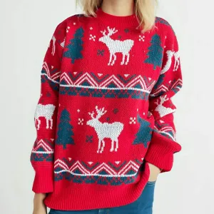 Wenkouban-Christmas Thanksgiving outfits_Loose-Fit Thickened Red Winter Style Knitted Pullover Christmas Sweater