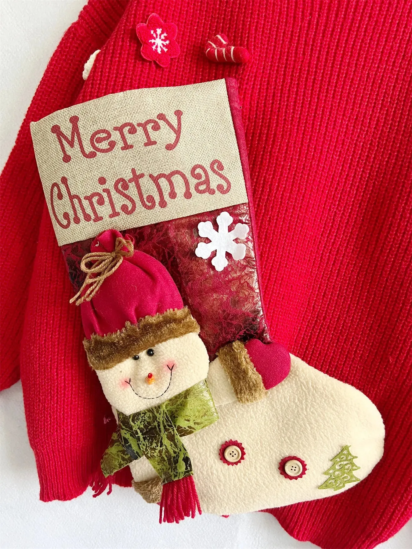 Wenkouban-Christmas Thanksgiving outfits_Loose Thickened Red Christmas Snowman Doll Pocket Christmas Sweater