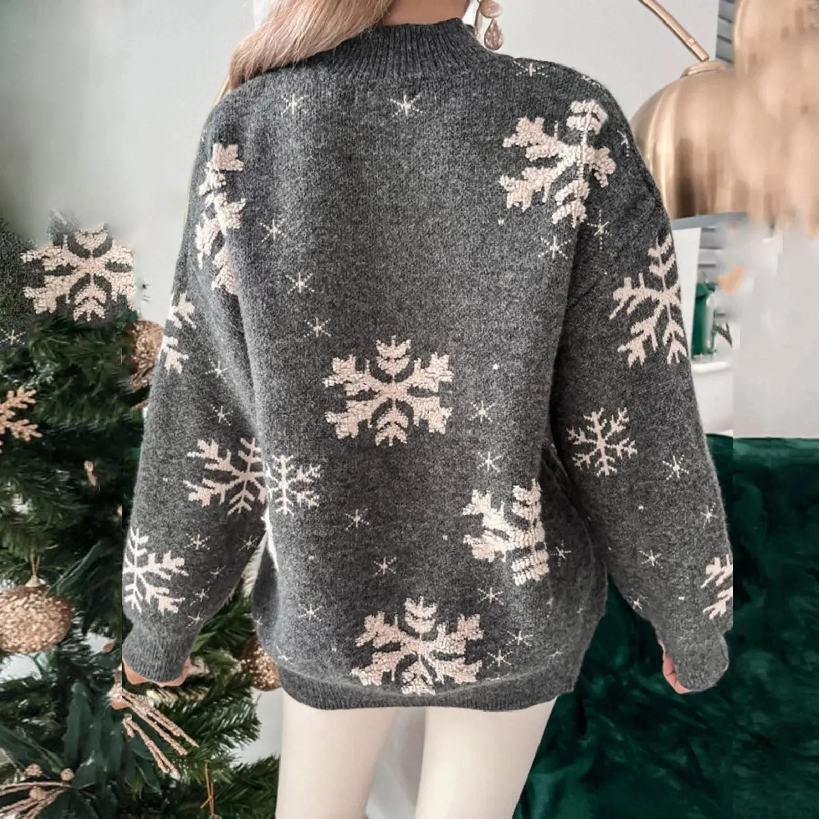 Wenkouban-Christmas Thanksgiving outfits_Snowflake Print Oversized Loose Warm Thicken Jumper Christmas Sweater