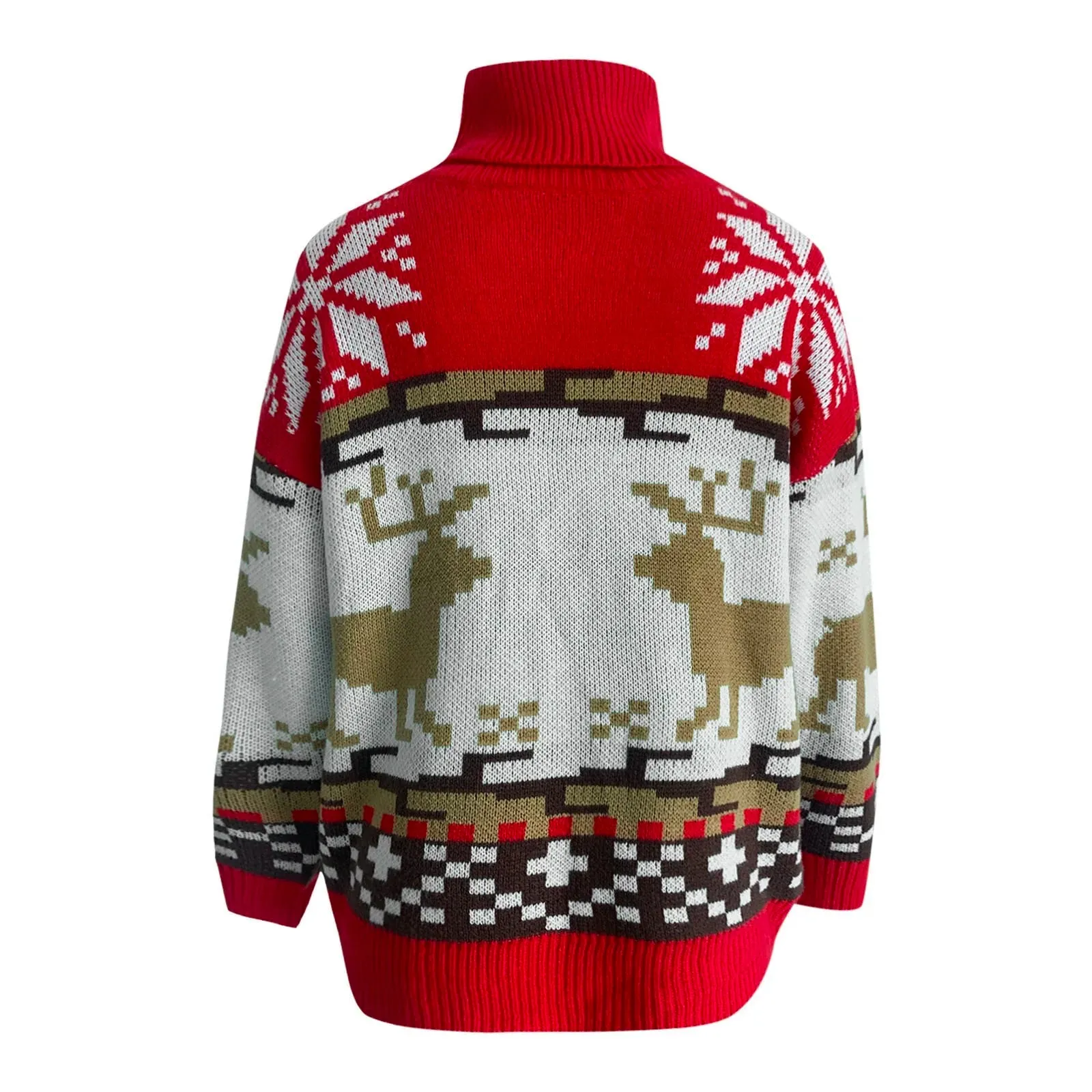 Wenkouban-Christmas Thanksgiving outfits_Striped Oversized Elk Long Neck Christmas Pullover Christmas Sweater