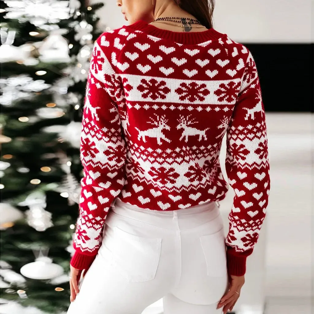 Wenkouban-Christmas Thanksgiving outfits_Y2K Moose Print Long Sleeve Warm Thicken Christmas Christmas Sweater