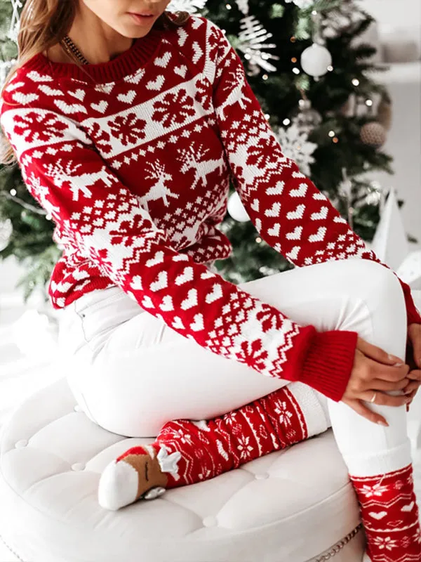 Women's Christmas Elk Long Sleeve Knit Sweater