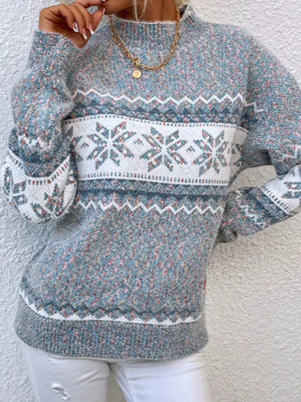 Women's Knitted Half Turtleneck Snowflake Christmas Sweater