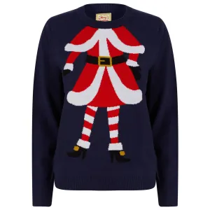 Womens Mrs Claus Christmas Jumper Navy Blue Xmas Sweater